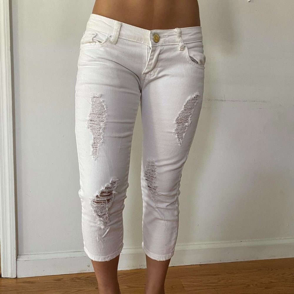 Sly Vintage White Distressed Cropped